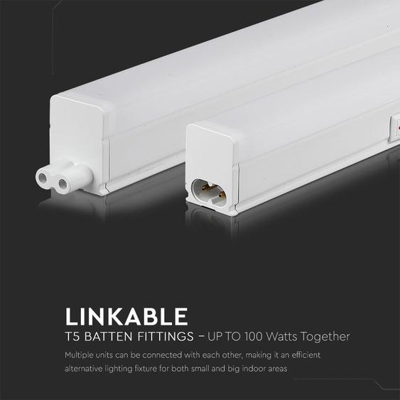 V-TAC LED lámpa 60cm T5 7W beépített kapcsolóval meleg fehér - SKU 21692