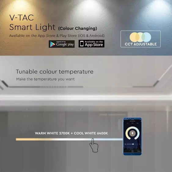 V-TAC LED lineáris spotlámpa 48V mágneses Smart sínhez 14W, állítható színhőmérséklettel - SKU 6884