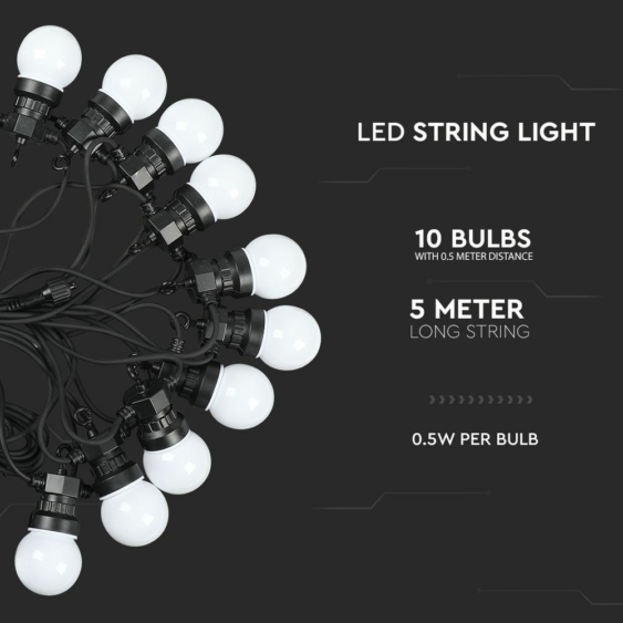 V-TAC LED party fényfüzér 5m 10db fényforrással - SKU 7437