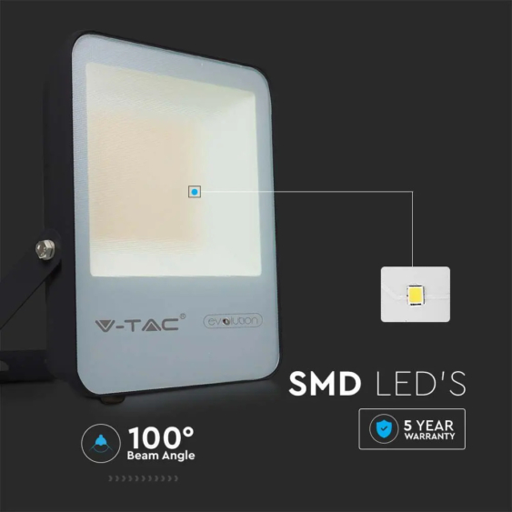 V-TAC LED reflektor 100W hideg fehér, fekete házzal, 157 Lm/W - SKU 20454