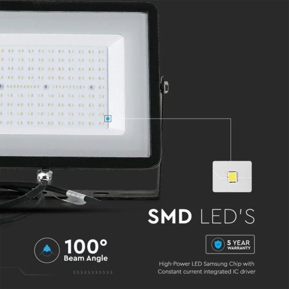 V-TAC LED reflektor 100W hideg fehér Samsung chip, fekete házzal - SKU 21414