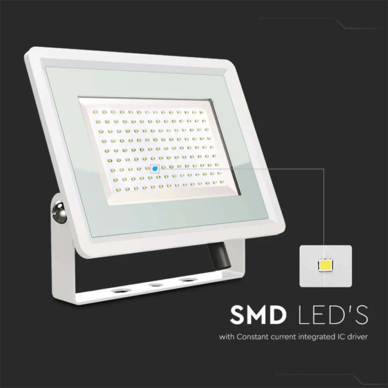 V-TAC LED reflektor 100W természetes fehér, fehér házzal - SKU 6725
