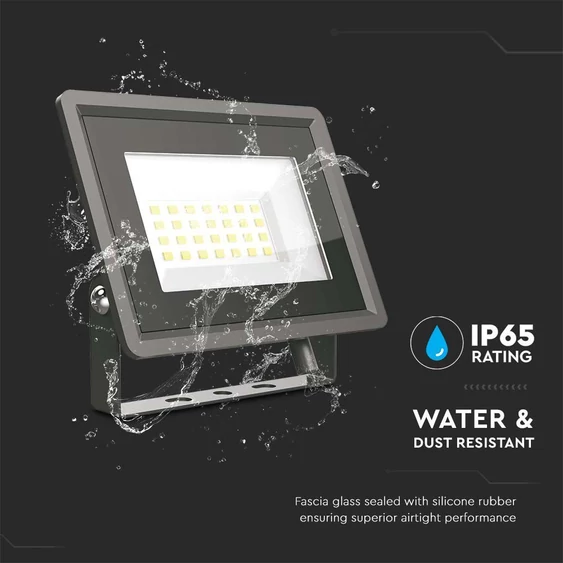 V-TAC LED reflektor 20W meleg fehér, fekete házzal - SKU 6737