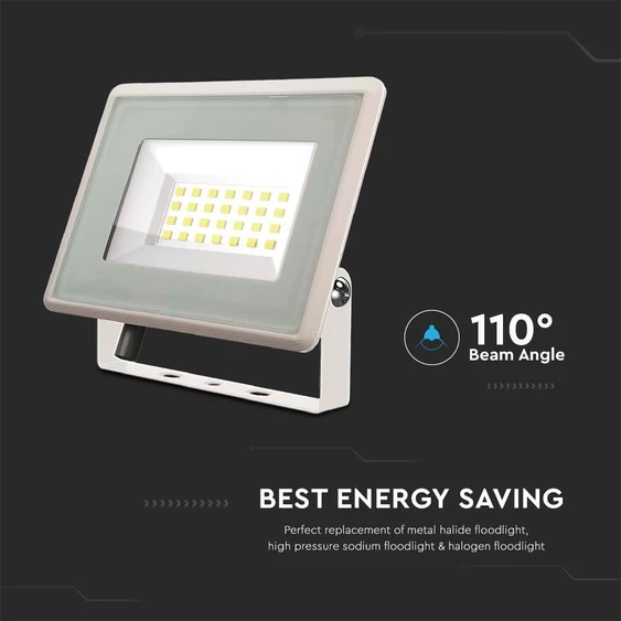 V-TAC LED reflektor 20W természetes fehér, fehér házzal - SKU 6741