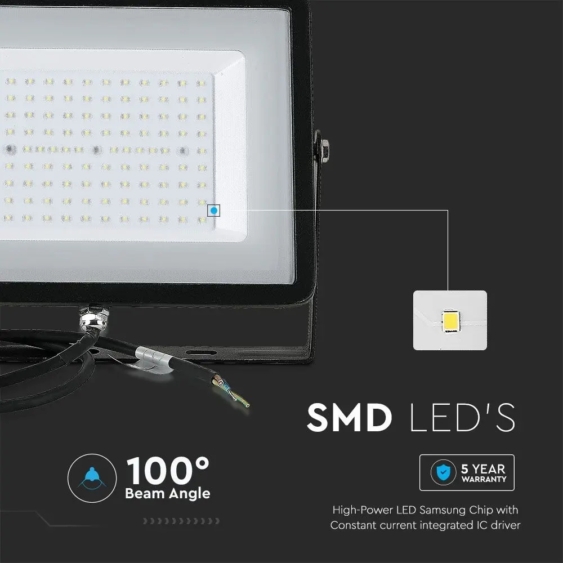 V-TAC LED reflektor 300W természetes fehér Samsung chip, fekete házzal - SKU 21422