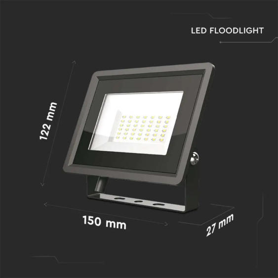 V-TAC LED reflektor 30W hideg fehér, fekete házzal - SKU 6745