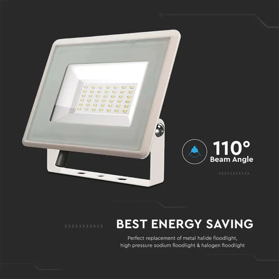 V-TAC LED reflektor 30W meleg fehér, fehér házzal - SKU 6746