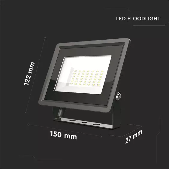 V-TAC LED reflektor 30W természetes fehér, fekete házzal - SKU 6744