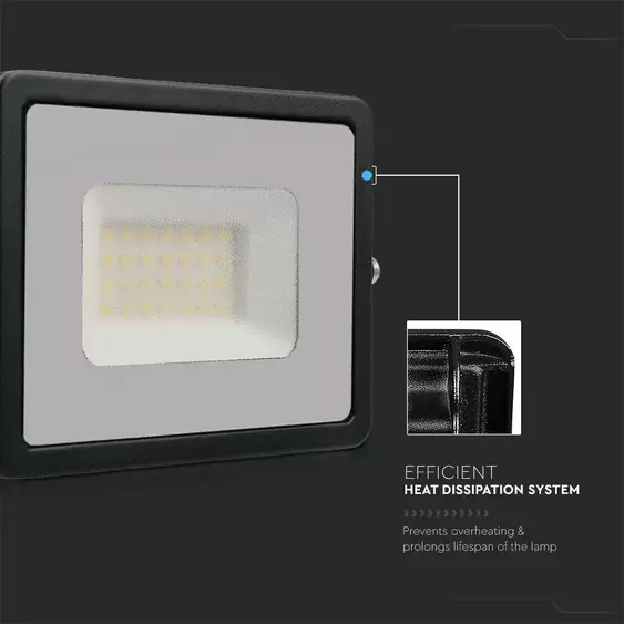 V-TAC LED reflektor 30W természetes fehér ?? Lm/W, fekete házzal - SKU 215953