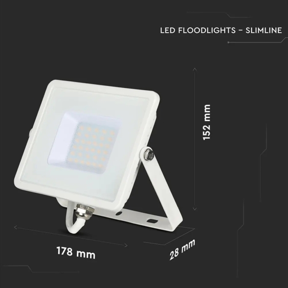 V-TAC LED reflektor 30W természetes fehér Samsung chip, fehér házzal - SKU 21404