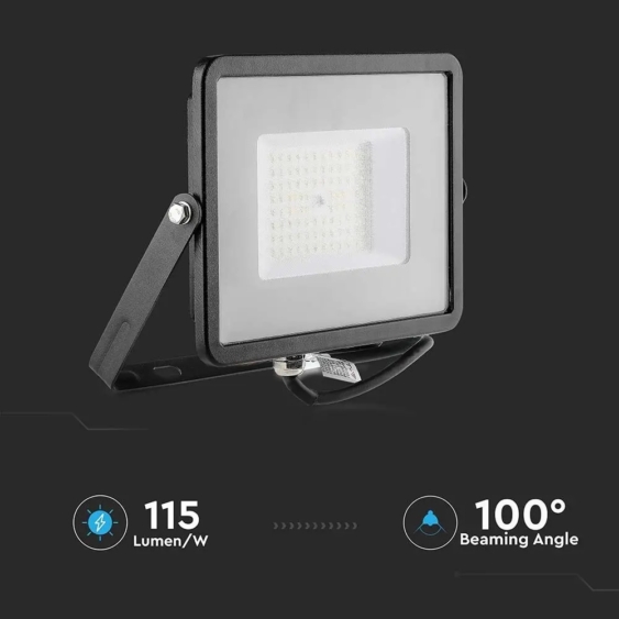 V-TAC LED reflektor 50W hideg fehér 115 Lm/W, fekete házzal - SKU 21761