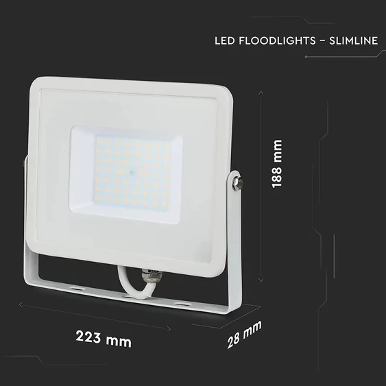 V-TAC LED reflektor 50W hideg fehér Samsung chip, fehér házzal - SKU 21411