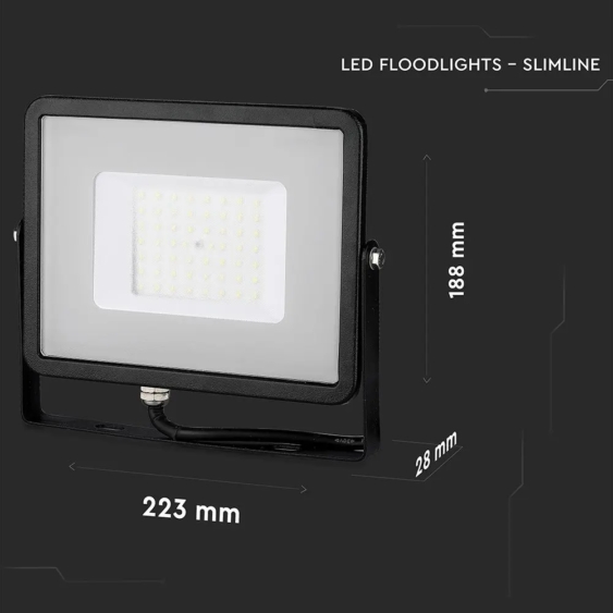 V-TAC LED reflektor 50W meleg fehér Samsung chip, fekete házzal - SKU 21406