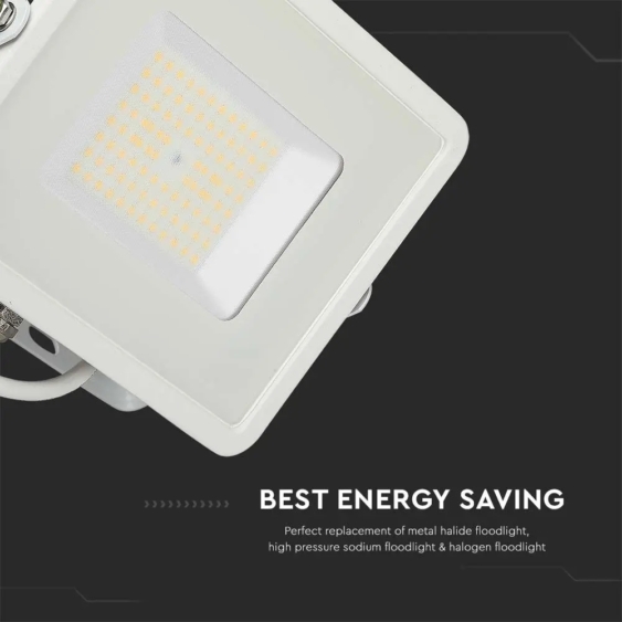 V-TAC LED reflektor 50W természetes fehér 115 Lm/W, fehér házzal - SKU 21762