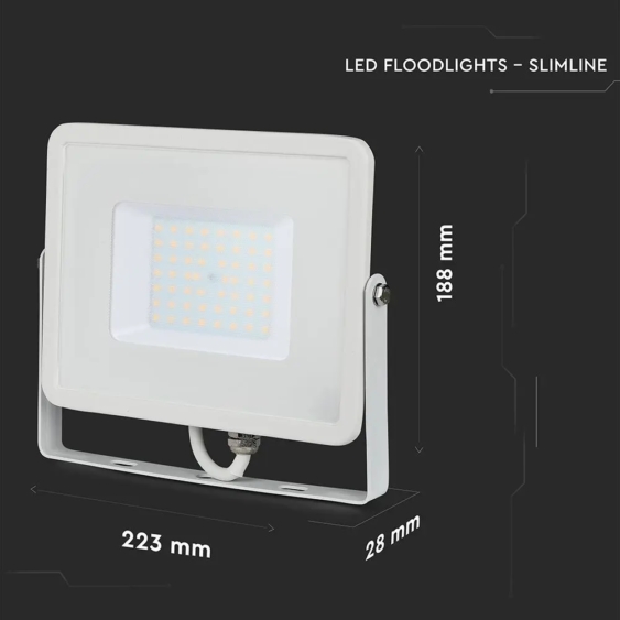 V-TAC LED reflektor 50W természetes fehér Samsung chip, fehér házzal - SKU 21410