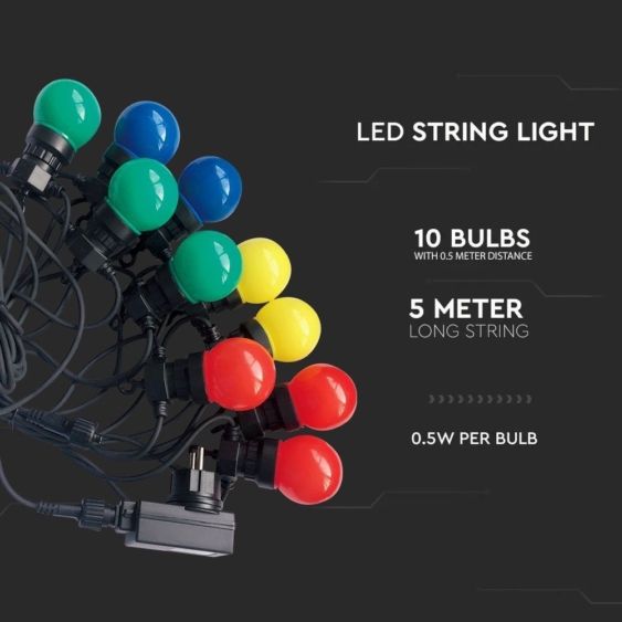 V-TAC LED RGBY party fényfüzér 5m 10db fényforrással - SKU 7435
