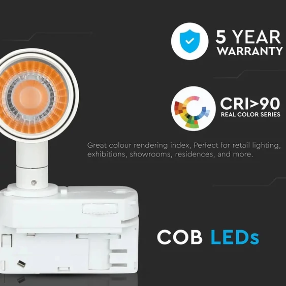 V-TAC LED sínes spotlámpa állítható 20W CRI>90 meleg fehér - SKU 362