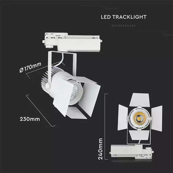 V-TAC LED sínes spotlámpa állítható 33W CRI&gt;90 hideg fehér - SKU 370