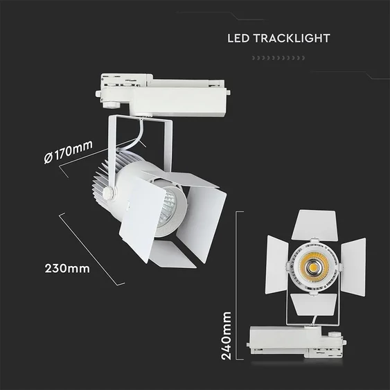 V-TAC LED sínes spotlámpa állítható 33W CRI>90 természetes fehér - SKU 369