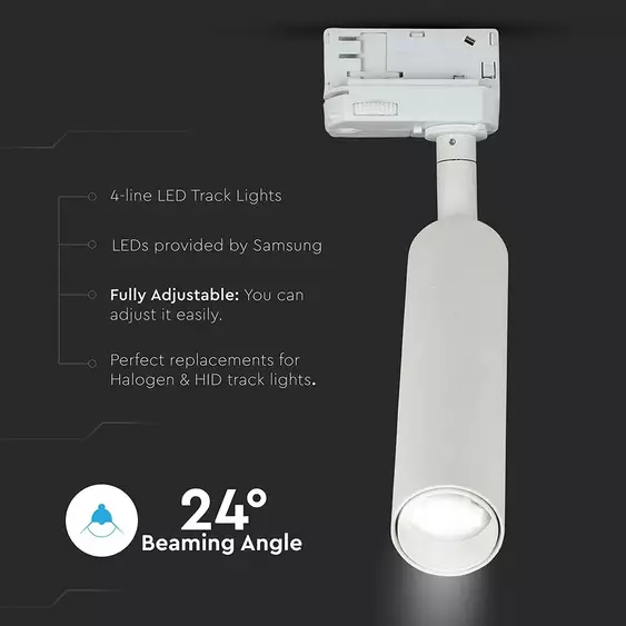 V-TAC LED sínes spotlámpa állítható 7W CRI&gt;90 meleg fehér - SKU 350