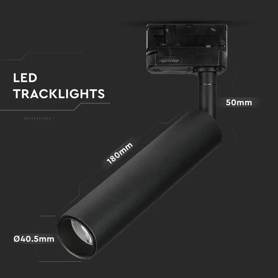 V-TAC LED sínes spotlámpa állítható 7W CRI>90 természetes fehér, fekete ház - SKU 354