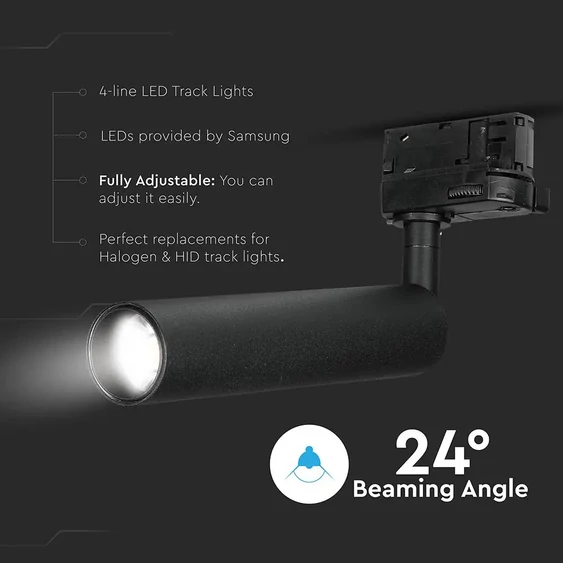 V-TAC LED sínes spotlámpa állítható 7W CRI>90 természetes fehér, fekete ház - SKU 354