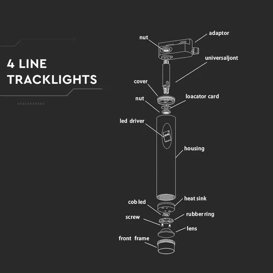 V-TAC LED sínes spotlámpa állítható 7W CRI>90 természetes fehér, fekete ház - SKU 354