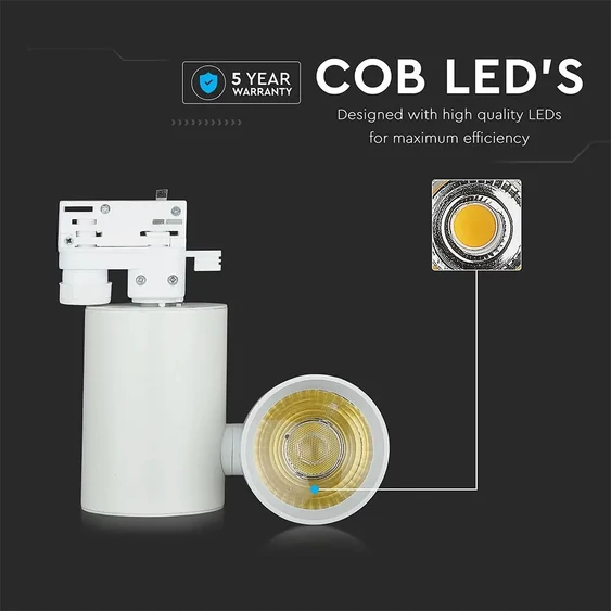 V-TAC LED sínes spotlámpa állítható CRI>95 15W hideg fehér - SKU 1300