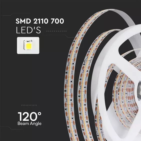 V-TAC LED szalag IP20 SMD 2110 chip 700 db/m meleg fehér CRI&gt;90 - SKU 212602