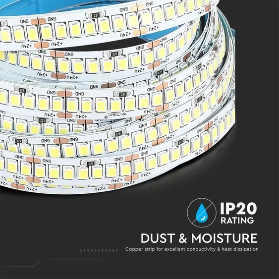 V-TAC LED szalag IP20 SMD 2835 chip 238 db/m meleg fehér - SKU 2599