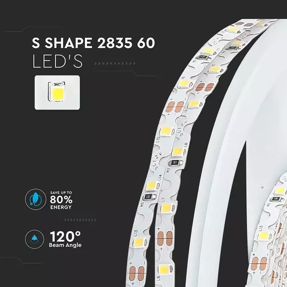 V-TAC LED szalag IP20 SMD 2835 chip 60 db/m hideg fehér, 80LM/W - SKU 212561