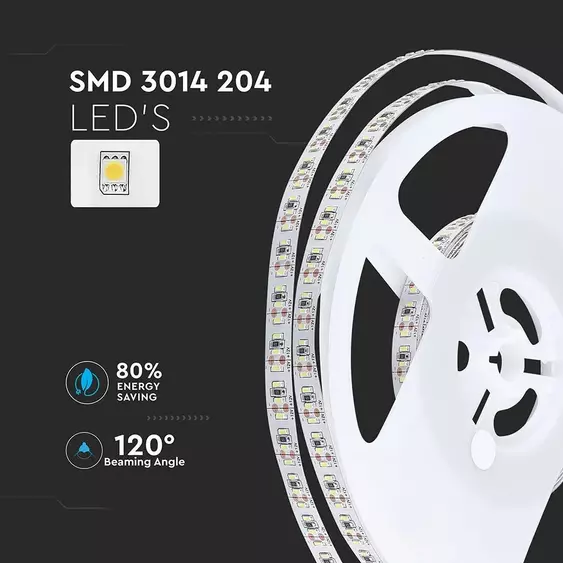 V-TAC LED szalag IP20 SMD 3014 chip 204 db/m hideg fehér - SKU 2403