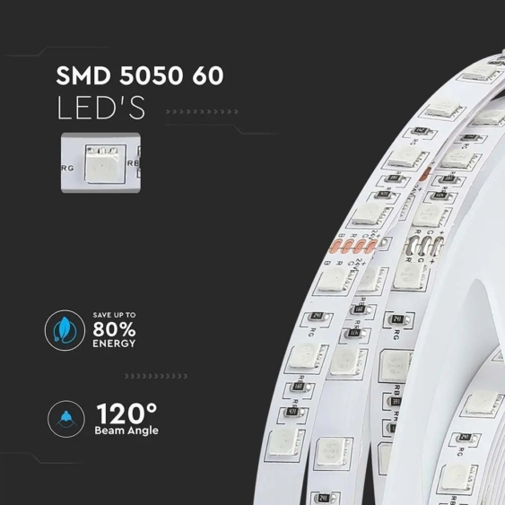 V-TAC LED szalag IP20 SMD 5050 chip 60 db/m RGB, 5 m/tekercs - SKU 212591