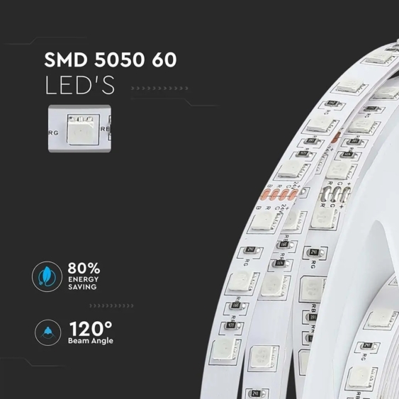 V-TAC LED szalag IP20 SMD 5050 chip 60 db/m RGB, 5 m/tekercs - SKU 212592