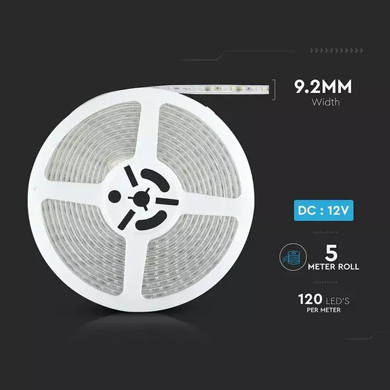 V-TAC LED szalag IP65 SMD 3528 chip 120 db/m természetes fehér, 100LM/W - SKU 212044