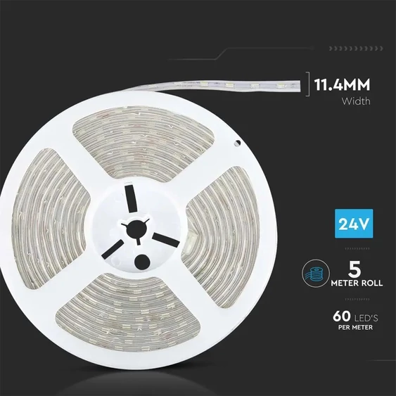 V-TAC LED szalag IP65 SMD 5050 chip 60 db/m hideg fehér, 80LM/W - SKU 212564