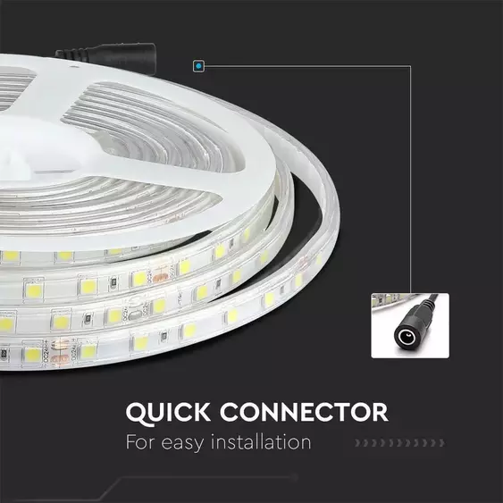 V-TAC LED szalag IP65 SMD 5050 chip 60 db/m meleg fehér, 80LM/W - SKU 212562