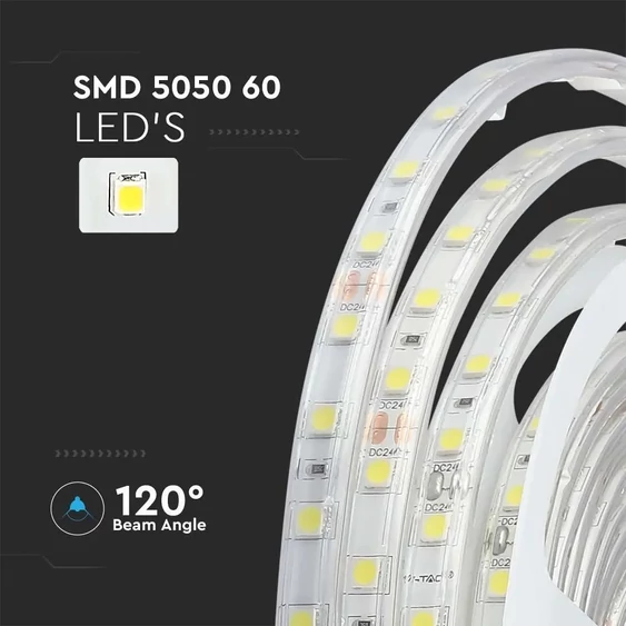 V-TAC LED szalag IP65 SMD 5050 chip 60 db/m természetes fehér, 80LM/W - SKU 212563