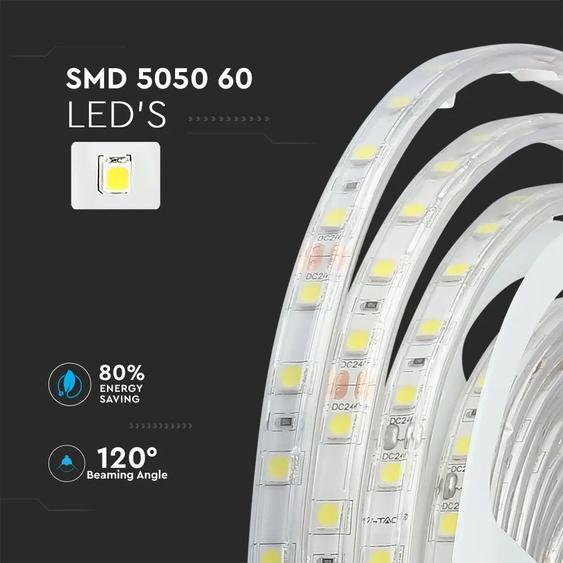 V-TAC LED szalag IP65 SMD 5050 chip 60 db/m természetes fehér - SKU 2563
