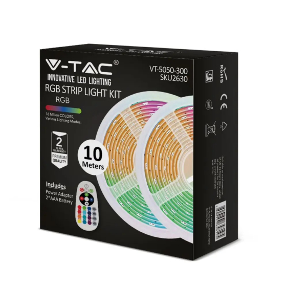 V-TAC LED szalag szett IP20 SMD 5050 chip 30 db/m RGB - SKU 2630
