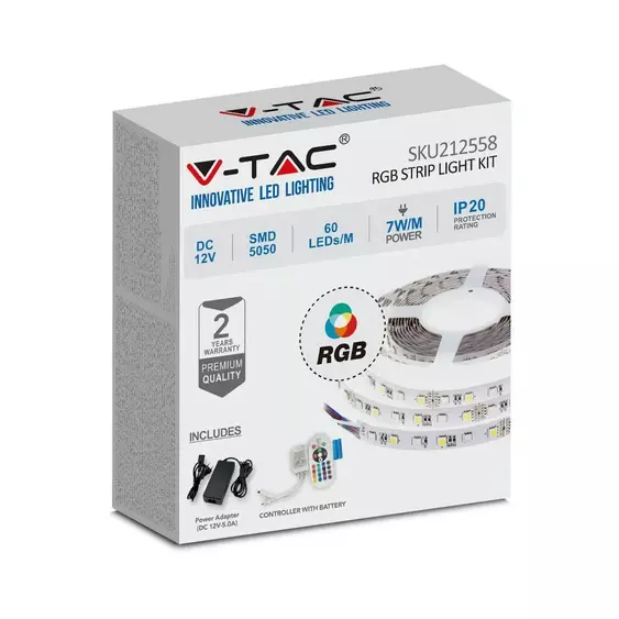 V-TAC LED szalag szett IP20 SMD 5050 chip 60 db/m RGB - SKU 212558