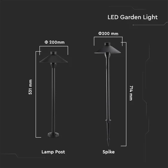 V-TAC leszúrható 7W kerti LED lámpa, fekete házzal, természetes fehér - SKU 20317