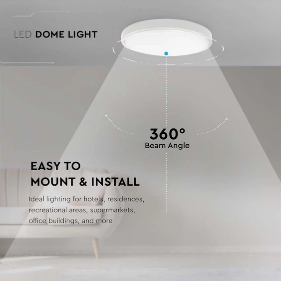 V-TAC mennyezeti 18W LED lámpa, IP44, fehér kerettel, hideg fehér, 100 Lm/W - SKU 7617