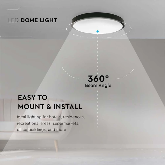 V-TAC mennyezeti kerek 24W lámpa, IP44, fekete kerettel, természetes fehér, 100 Lm/W - SKU 7637