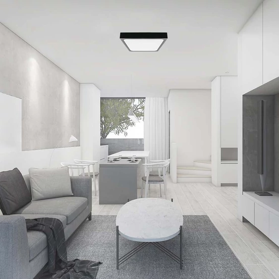 V-TAC mennyezeti négyzet 18W lámpa, IP44, fekete kerettel, természetes fehér, 100 Lm/W - SKU 7643
