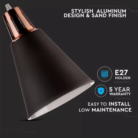 V-TAC modern csillár, fekete+réz függeszték E27 foglalattal - SKU 3700