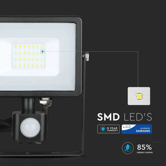 V-TAC mozgásérzékelős LED reflektor 20W természetes fehér Samsung chip - SKU 452