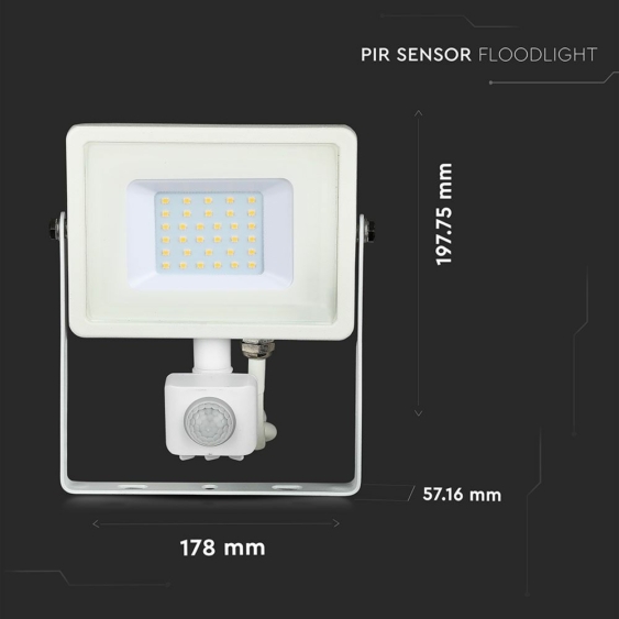 V-TAC mozgásérzékelős LED reflektor 30W természetes fehér Samsung chip - SKU 458