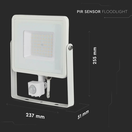 V-TAC mozgásérzékelős LED reflektor 50W hideg fehér Samsung chip - SKU 468