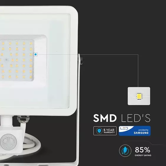 V-TAC mozgásérzékelős LED reflektor 50W meleg fehér Samsung chip - SKU 466